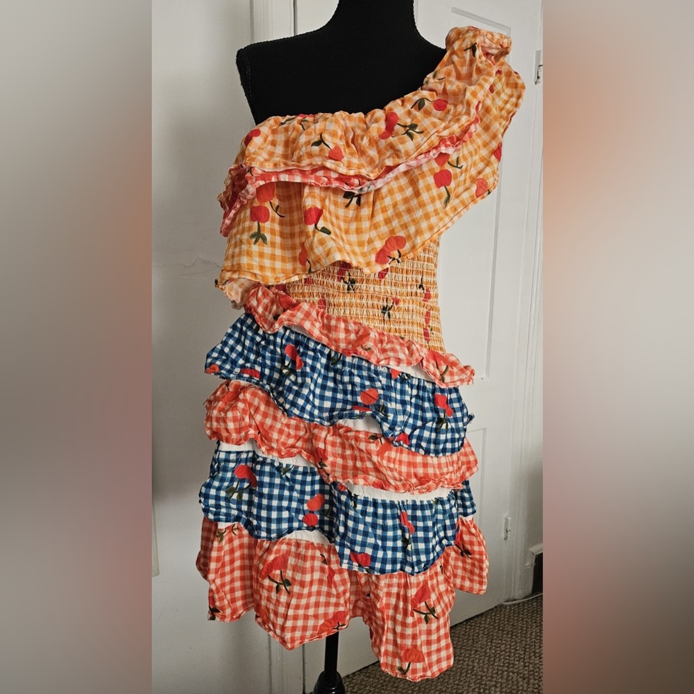 Colorful Ruffled One-Shoulder Dress Farm Rio Gently used - Picture 4 of 5